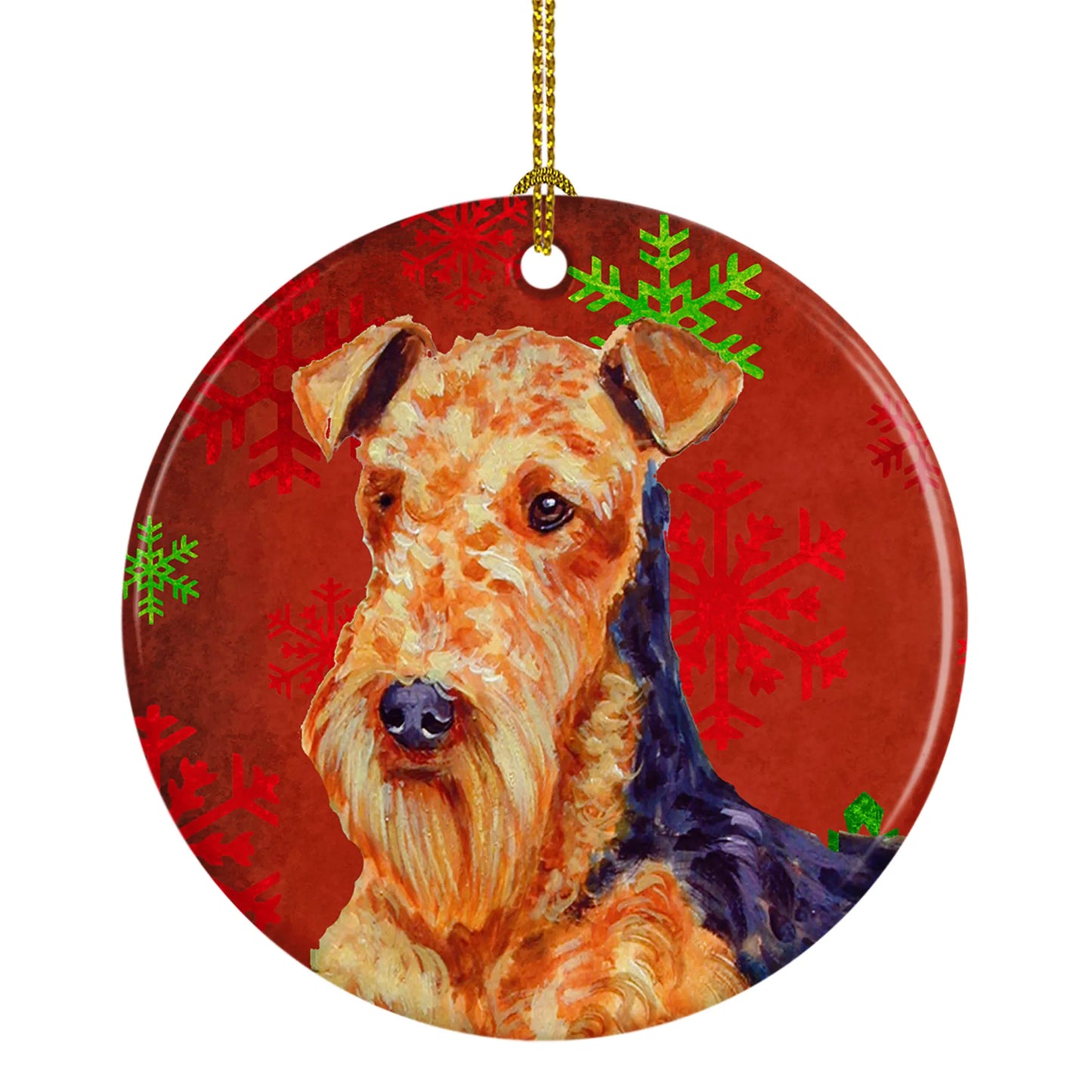 Dog and Christmas Snowflakes Ceramic Ornament