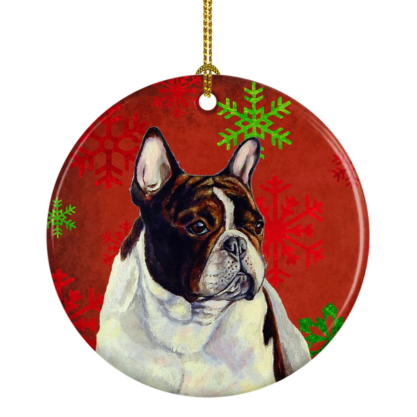 Dog and Christmas Snowflakes Ceramic Ornament