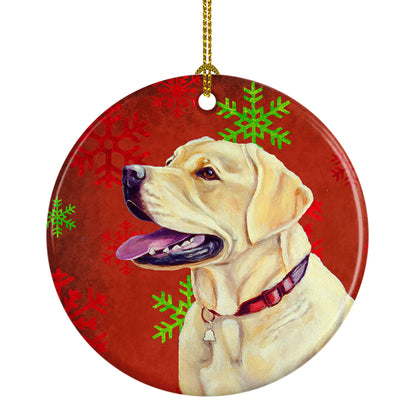 Dog and Christmas Snowflakes Ceramic Ornament