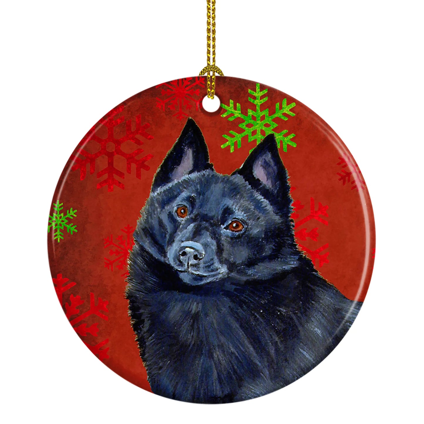 Dog and Christmas Snowflakes Ceramic Ornament