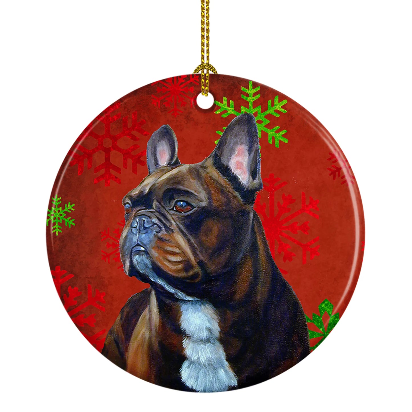 Dog and Christmas Snowflakes Ceramic Ornament