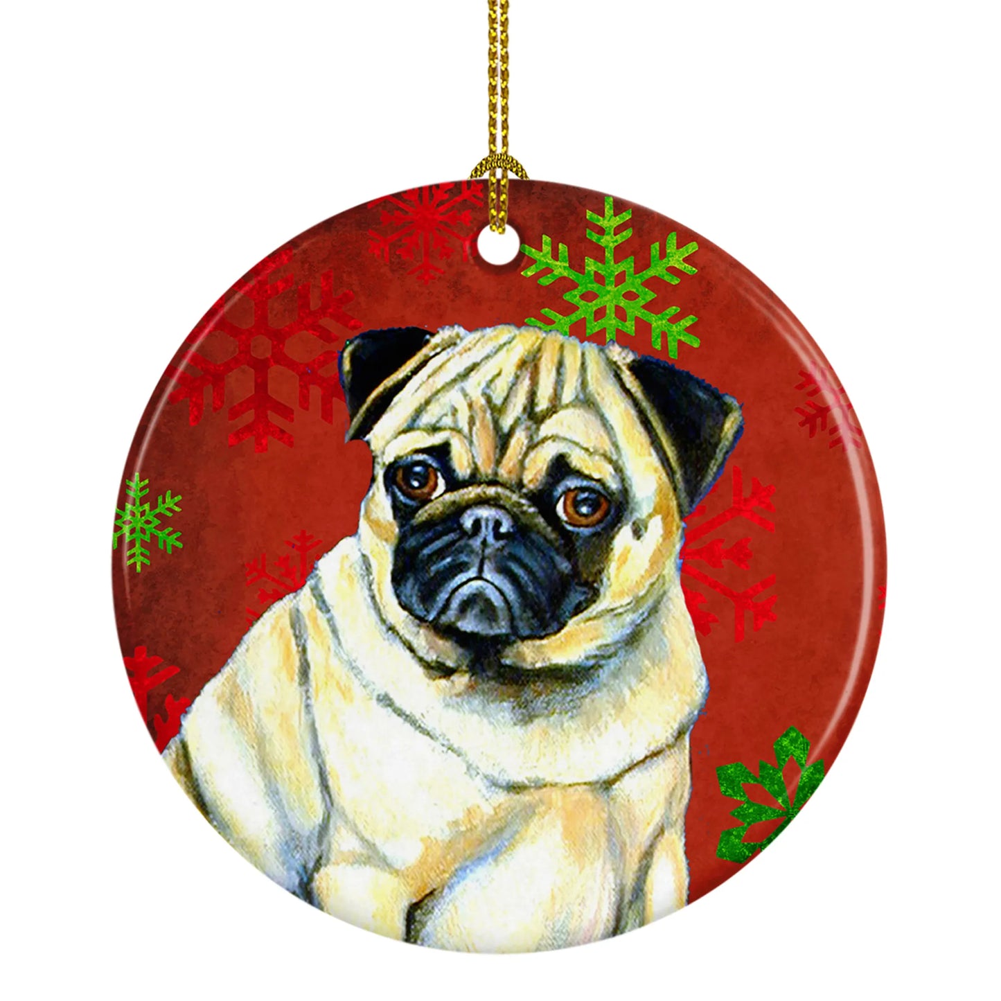 Dog and Christmas Snowflakes Ceramic Ornament