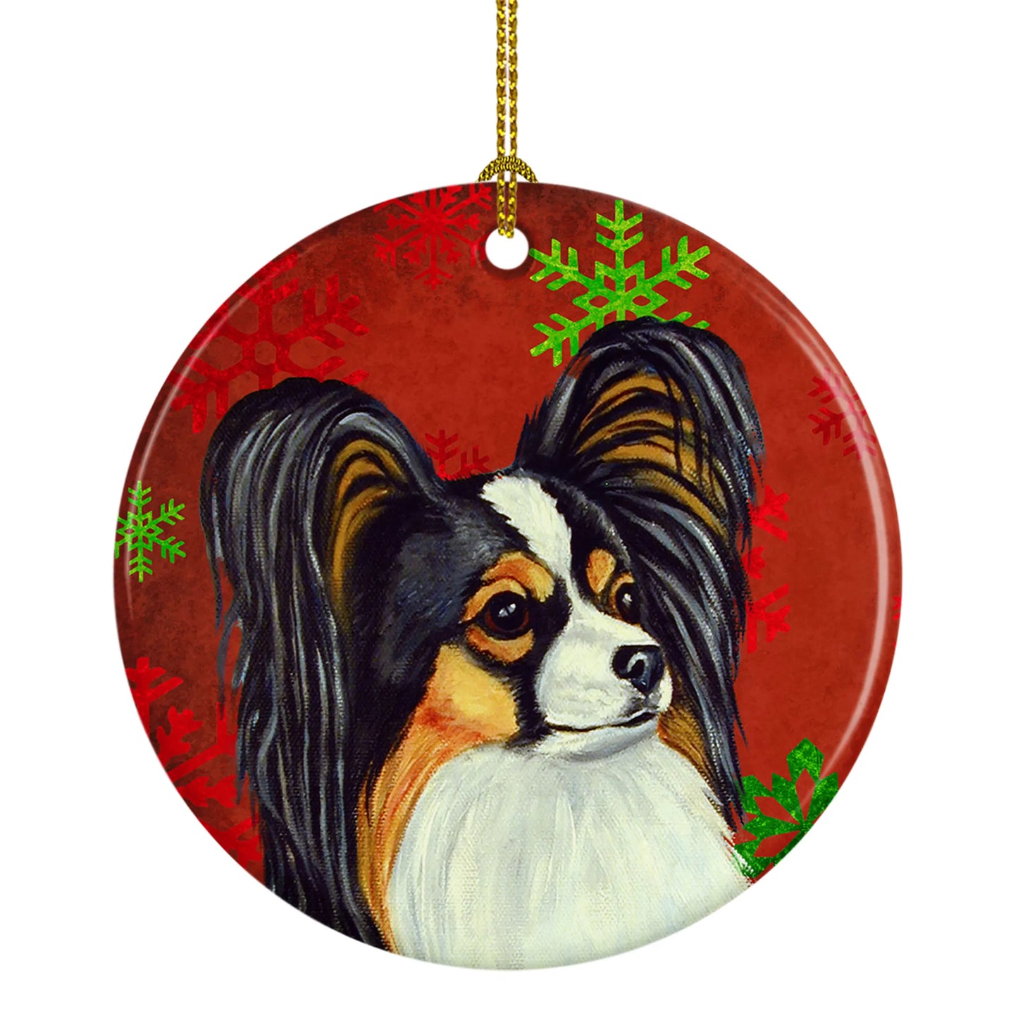 Dog and Christmas Snowflakes Ceramic Ornament