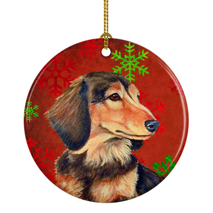 Dog and Christmas Snowflakes Ceramic Ornament