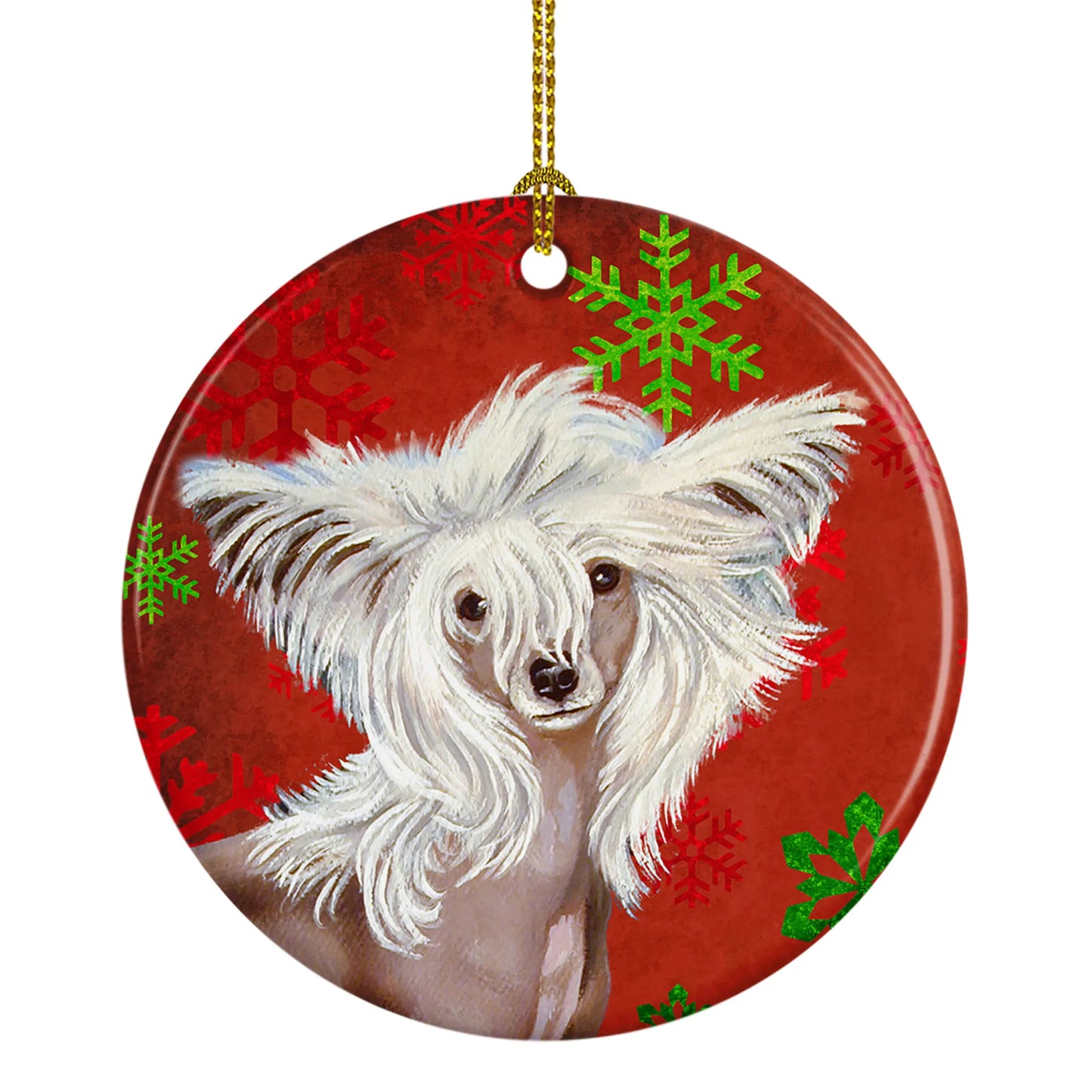 Dog and Christmas Snowflakes Ceramic Ornament