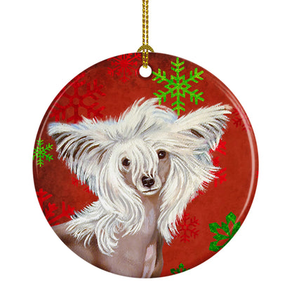 Dog and Christmas Snowflakes Ceramic Ornament