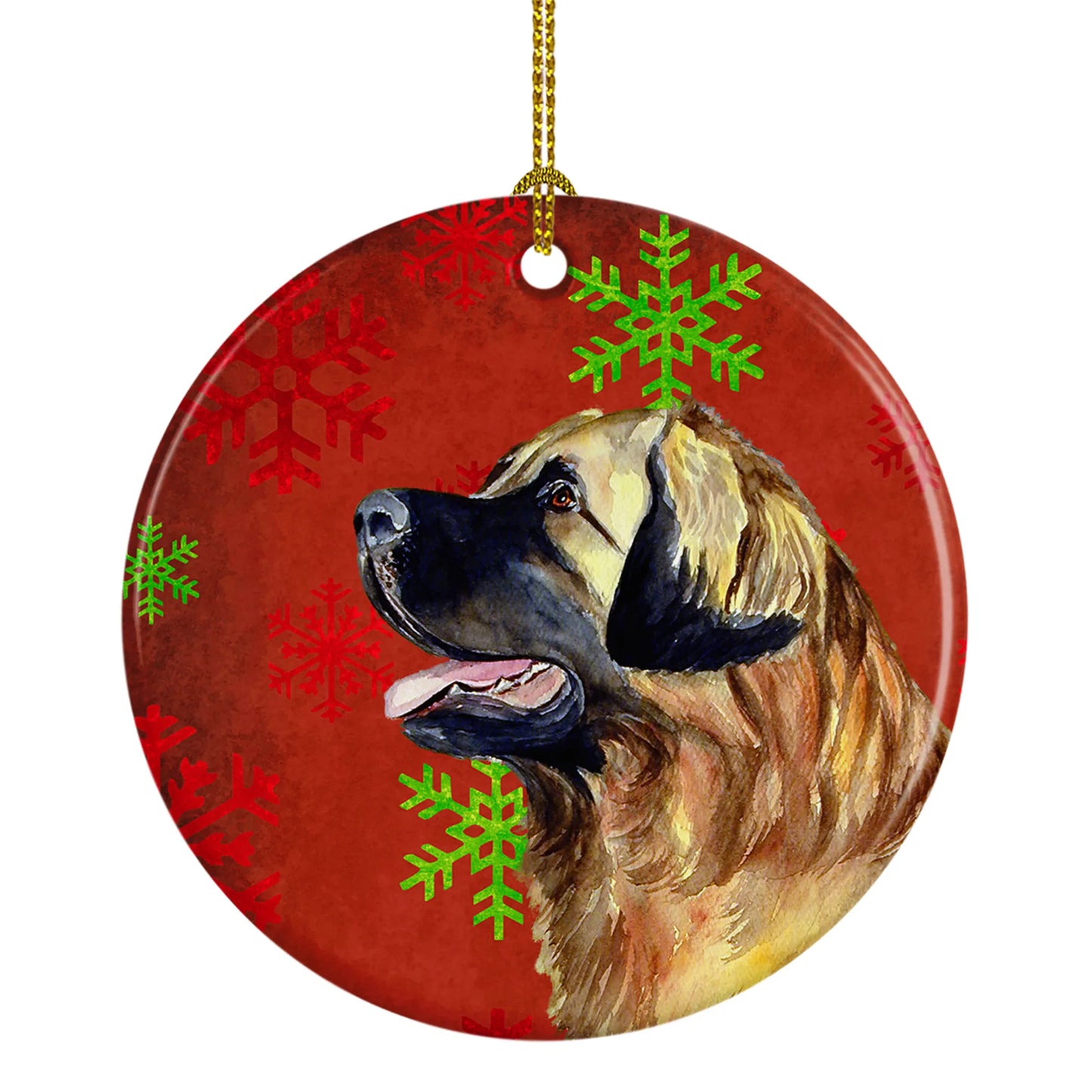 Dog and Christmas Snowflakes Ceramic Ornament