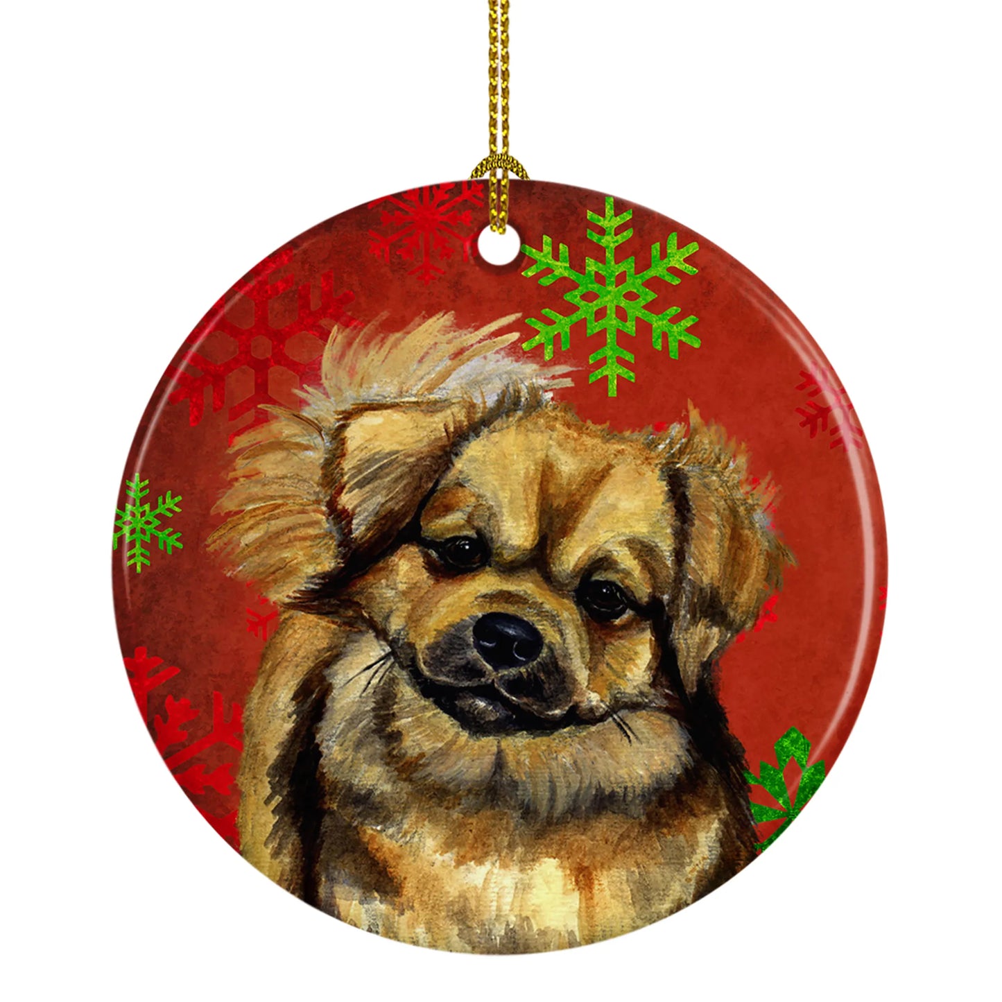 Dog and Christmas Snowflakes Ceramic Ornament