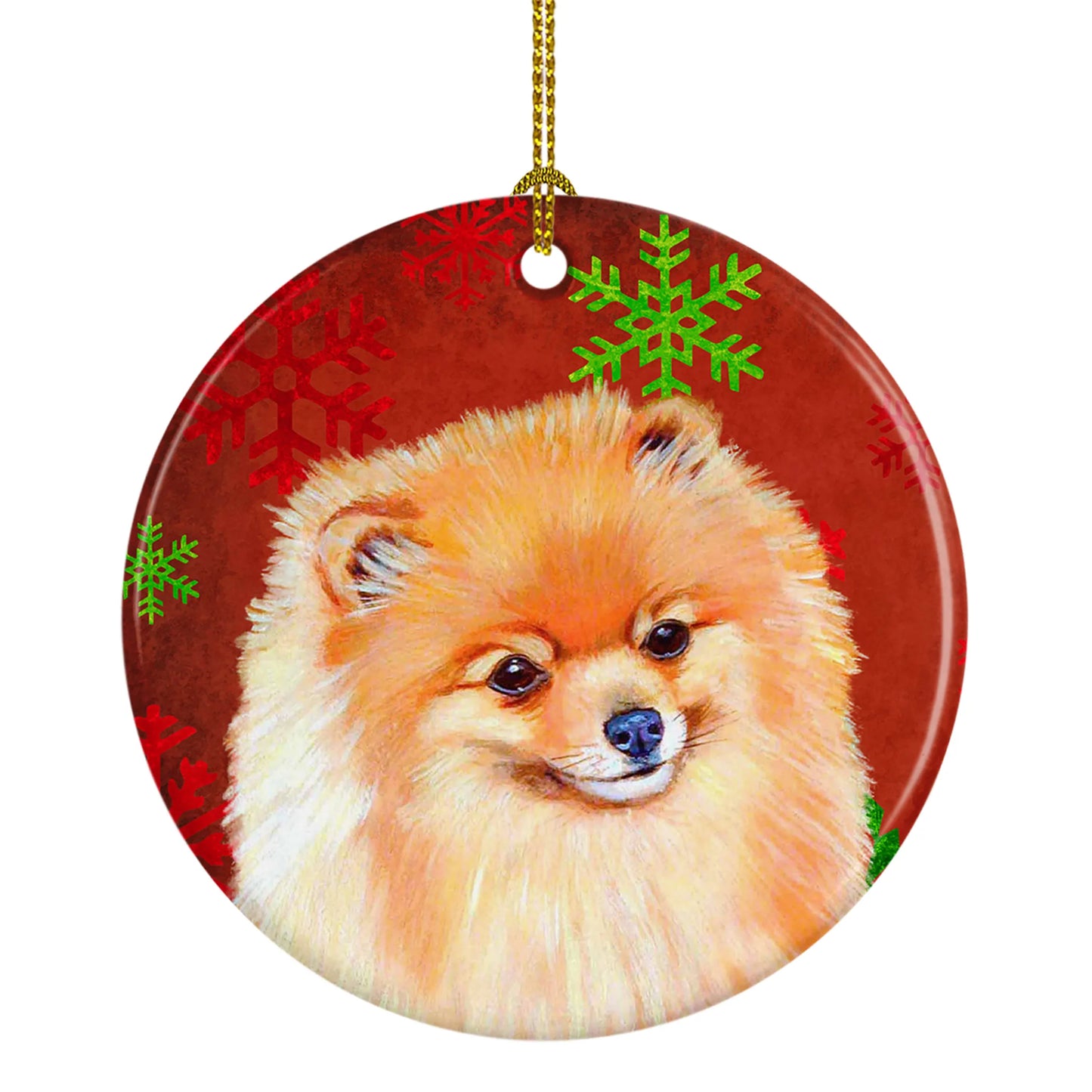 Dog and Christmas Snowflakes Ceramic Ornament