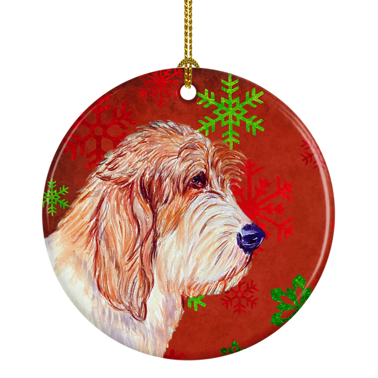 Dog and Christmas Snowflakes Ceramic Ornament