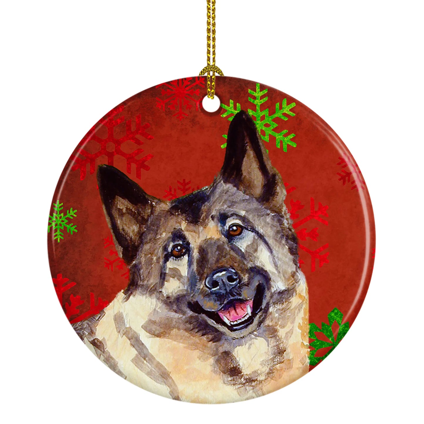 Dog and Christmas Snowflakes Ceramic Ornament