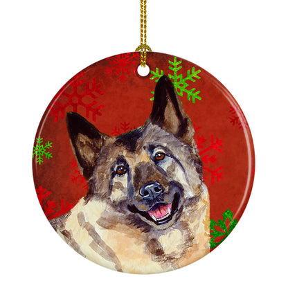 Dog and Christmas Snowflakes Ceramic Ornament