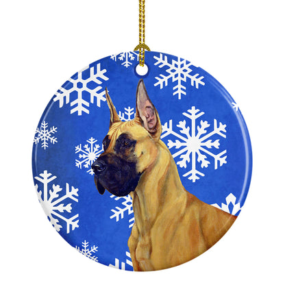 Dog and Winter Snowflakes Ceramic Ornament