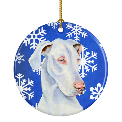 Dog and Winter Snowflakes Ceramic Ornament