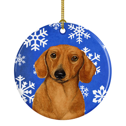 Dog and Winter Snowflakes Ceramic Ornament