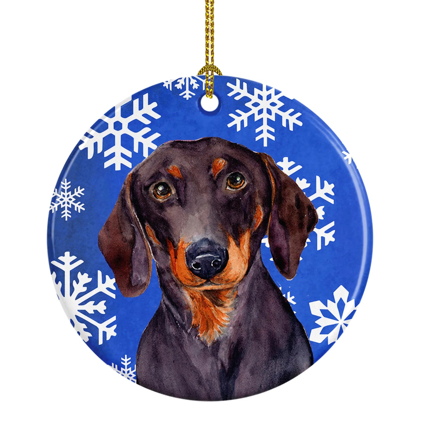 Dog and Winter Snowflakes Ceramic Ornament