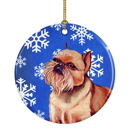 Dog and Winter Snowflakes Ceramic Ornament