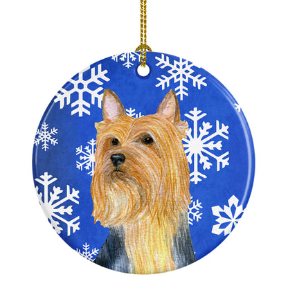 Dog and Winter Snowflakes Ceramic Ornament