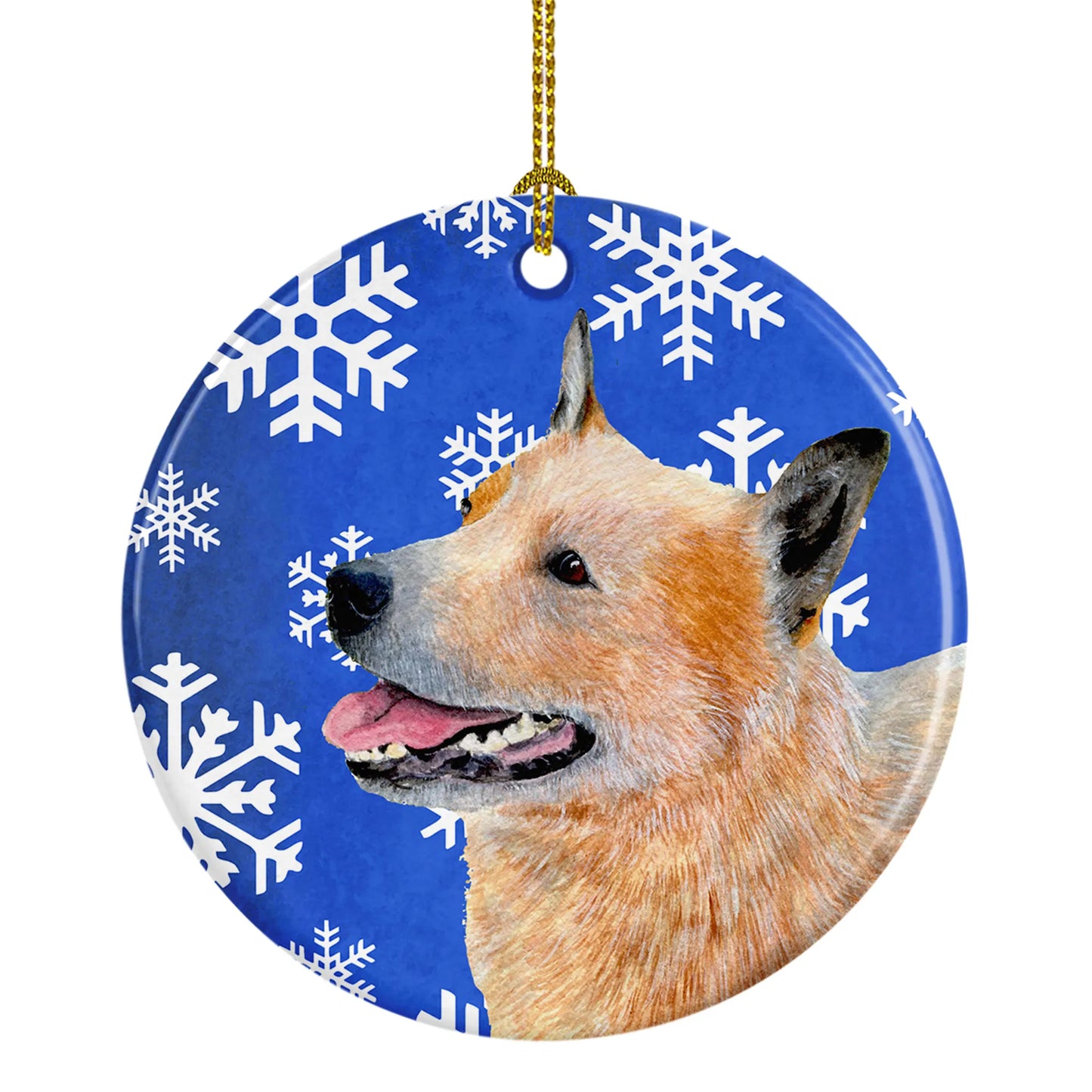 Dog and Winter Snowflakes Ceramic Ornament