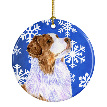 Dog and Winter Snowflakes Ceramic Ornament