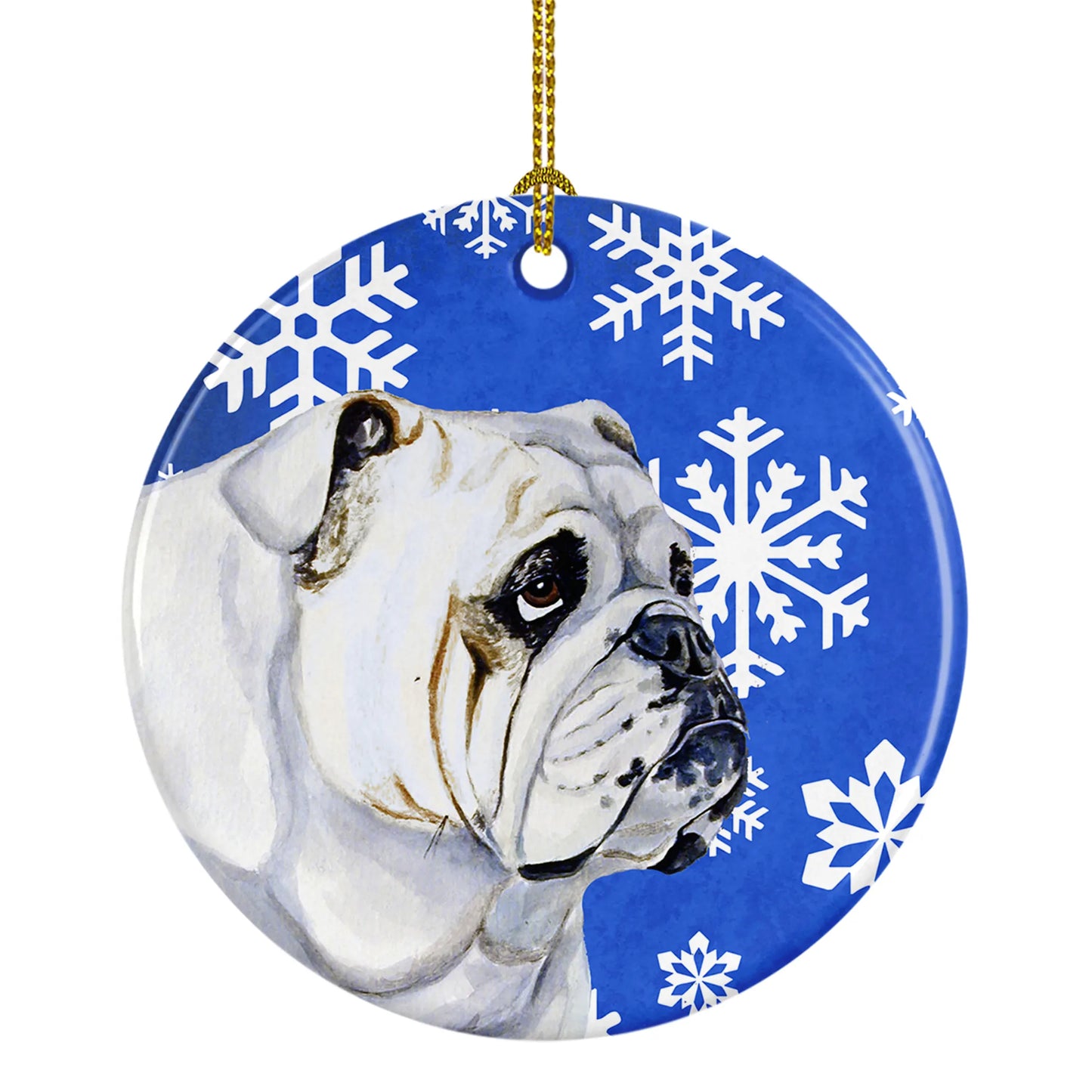 Dog and Winter Snowflakes Ceramic Ornament