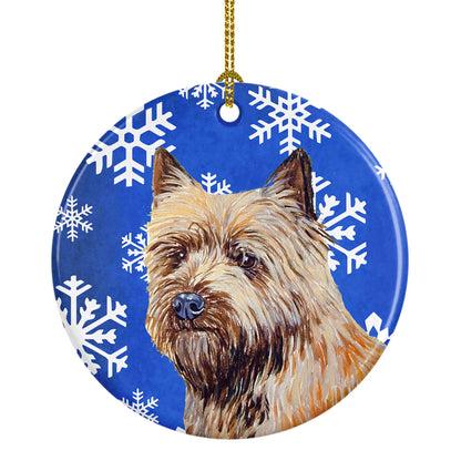 Dog and Winter Snowflakes Ceramic Ornament