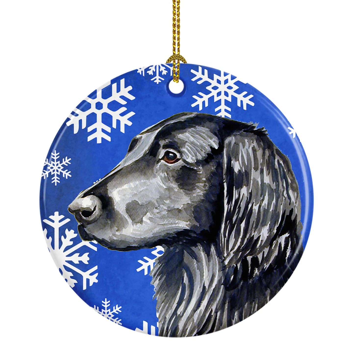 Dog and Winter Snowflakes Ceramic Ornament