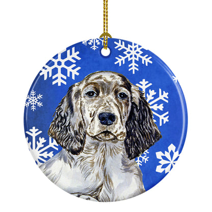 Dog and Winter Snowflakes Ceramic Ornament