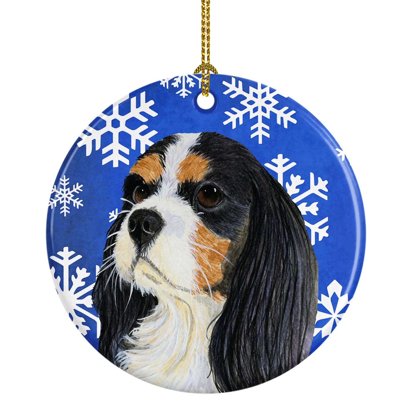 Dog and Winter Snowflakes Ceramic Ornament