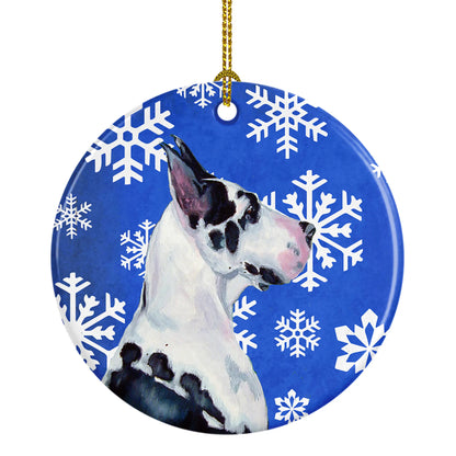 Dog and Winter Snowflakes Ceramic Ornament