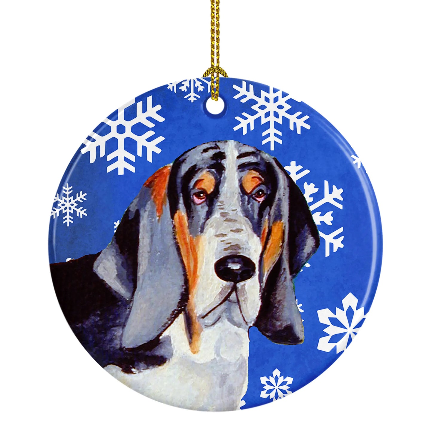 Dog and Winter Snowflakes Ceramic Ornament