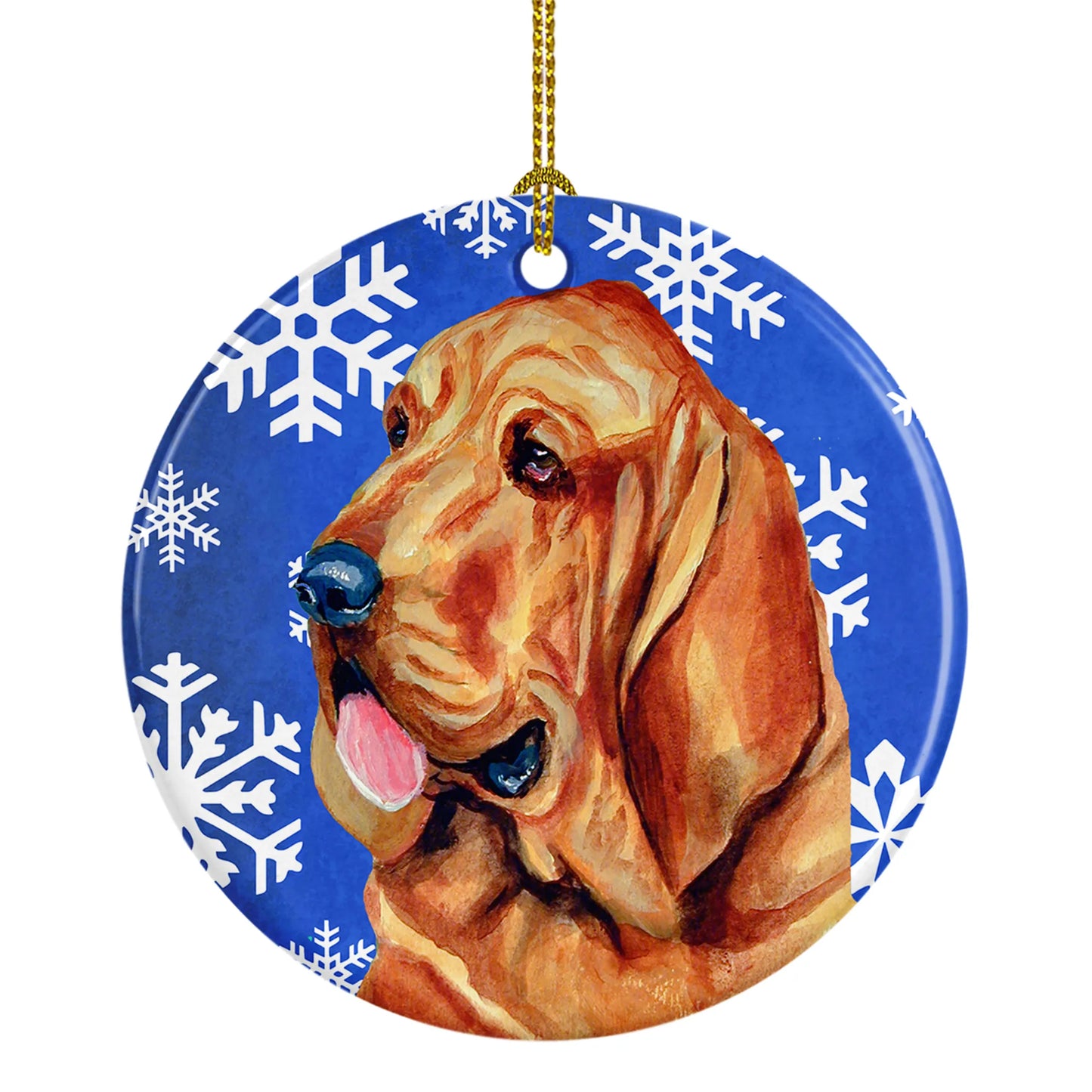 Dog and Winter Snowflakes Ceramic Ornament