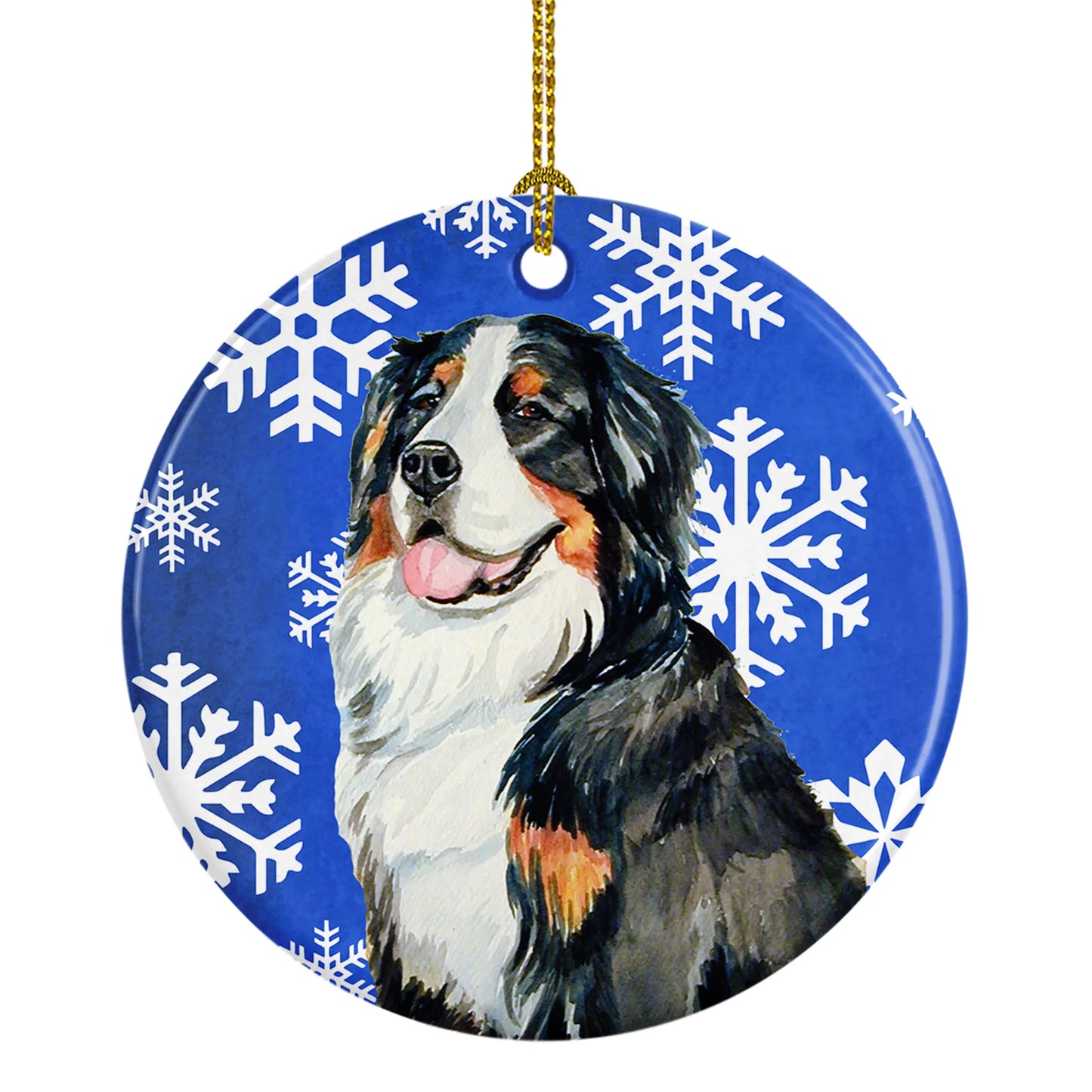 Dog and Winter Snowflakes Ceramic Ornament