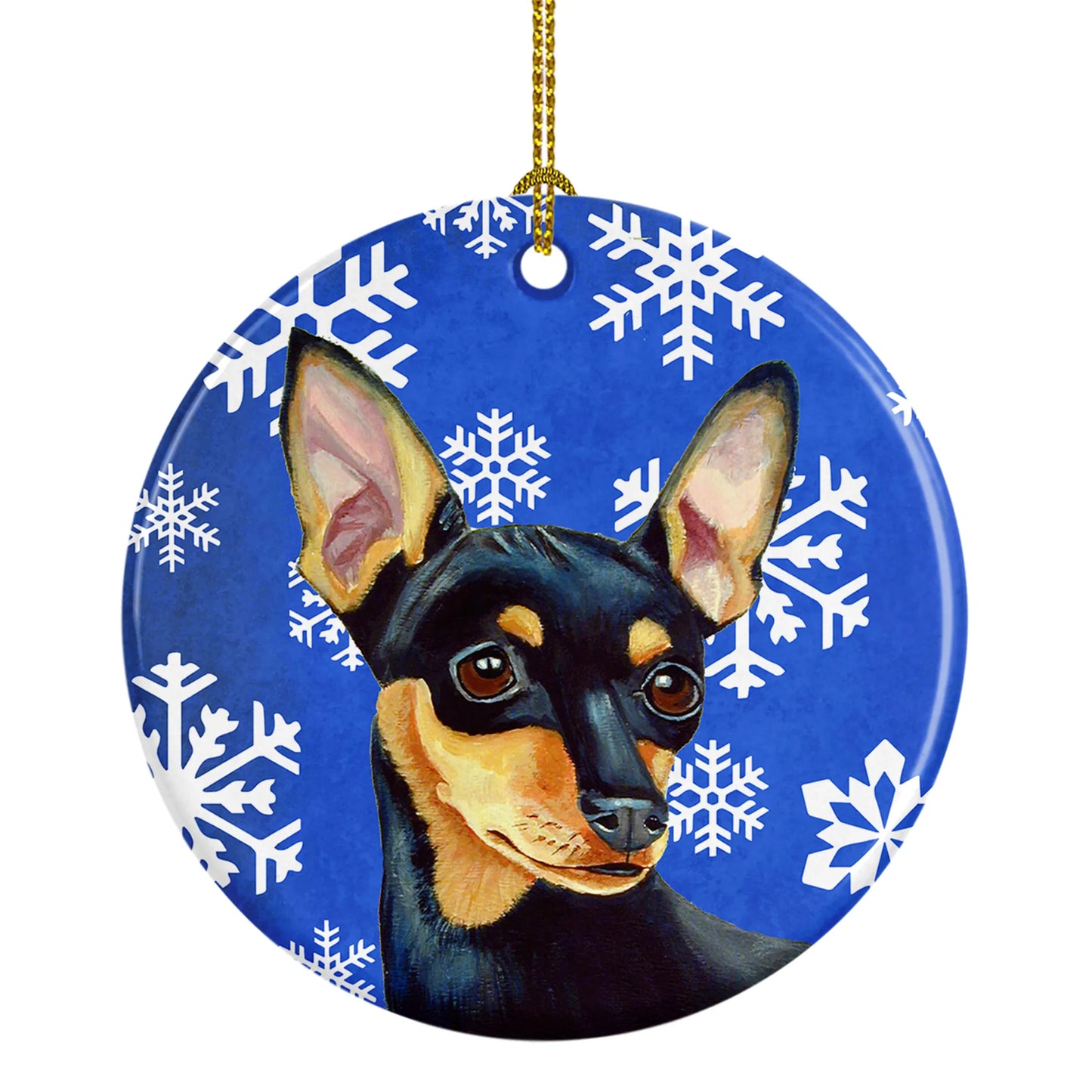 Dog and Winter Snowflakes Ceramic Ornament