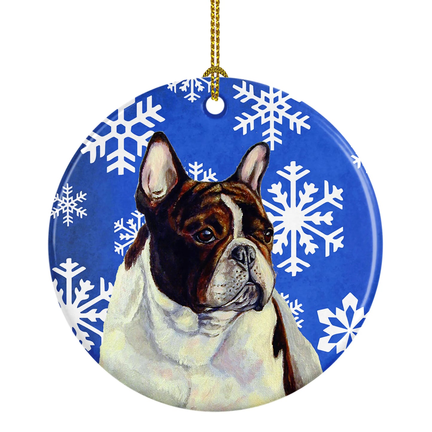 Dog and Winter Snowflakes Ceramic Ornament