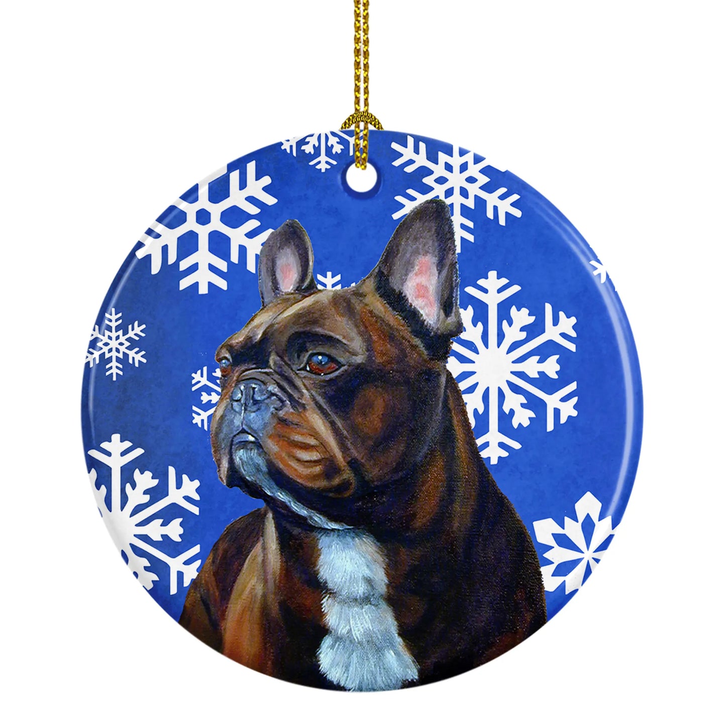 Dog and Winter Snowflakes Ceramic Ornament