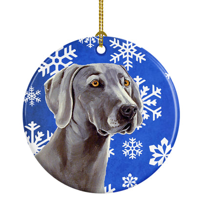 Dog and Winter Snowflakes Ceramic Ornament