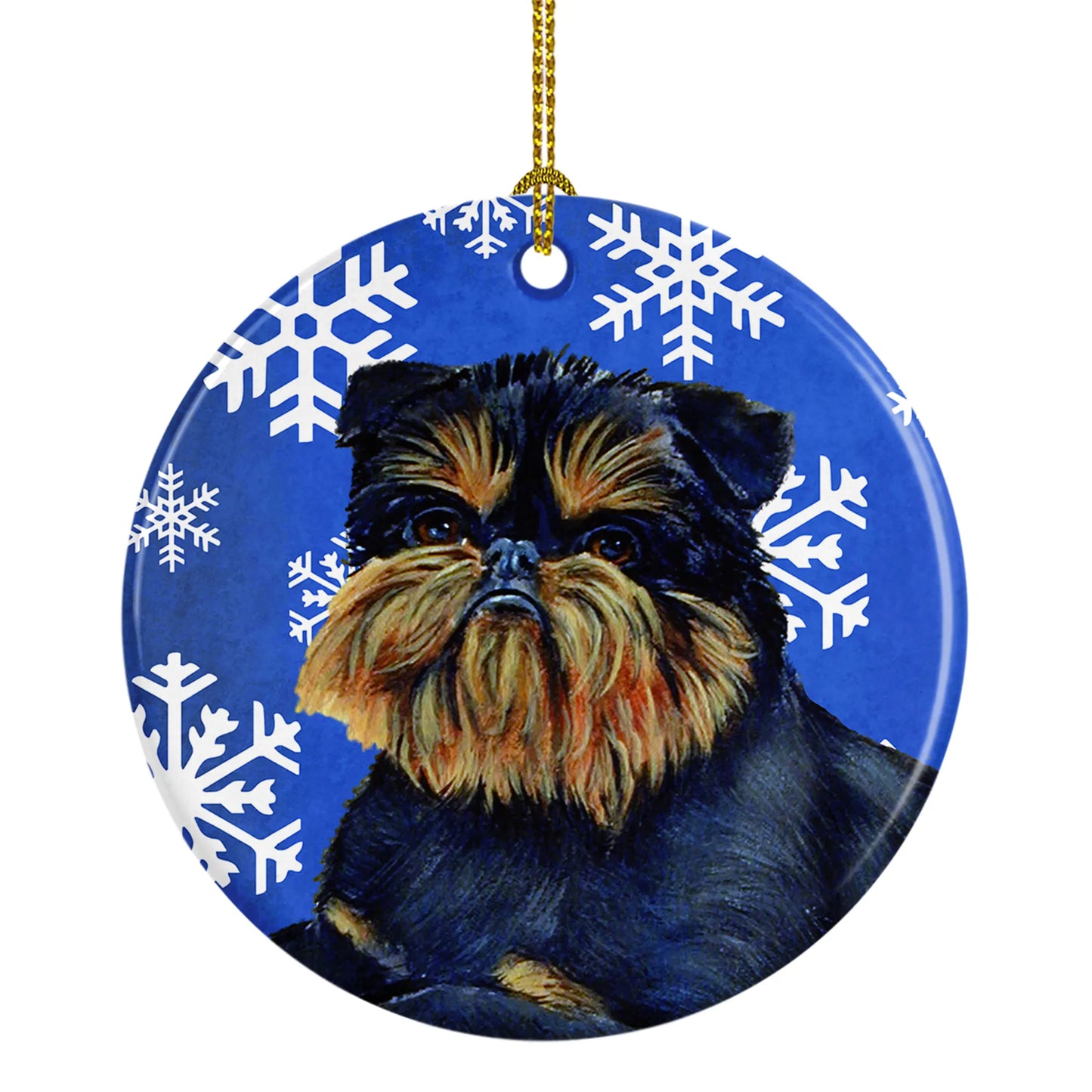 Dog and Winter Snowflakes Ceramic Ornament