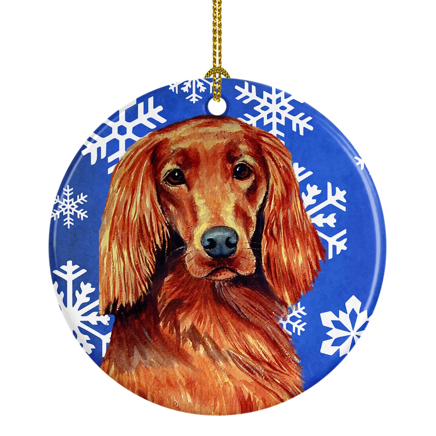 Dog and Winter Snowflakes Ceramic Ornament