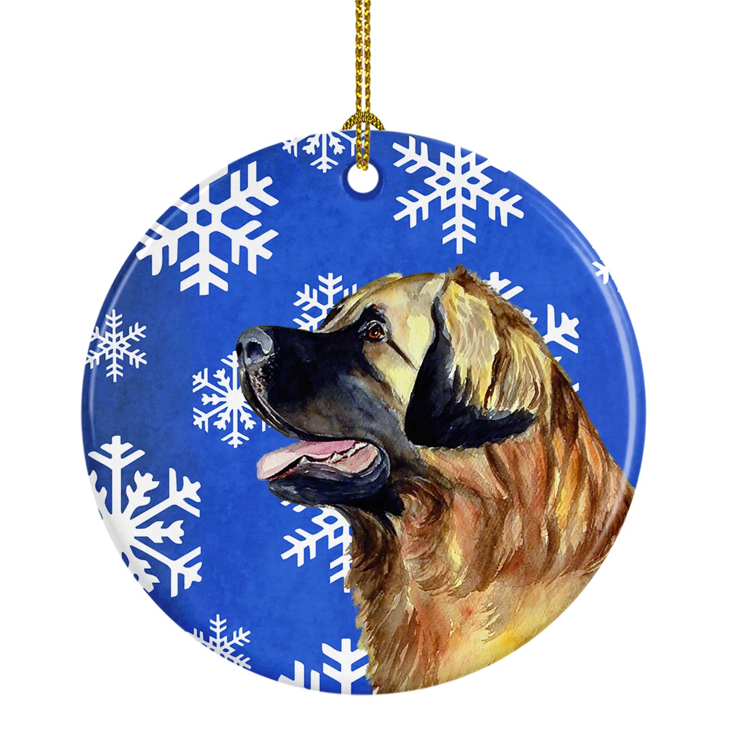 Dog and Winter Snowflakes Ceramic Ornament