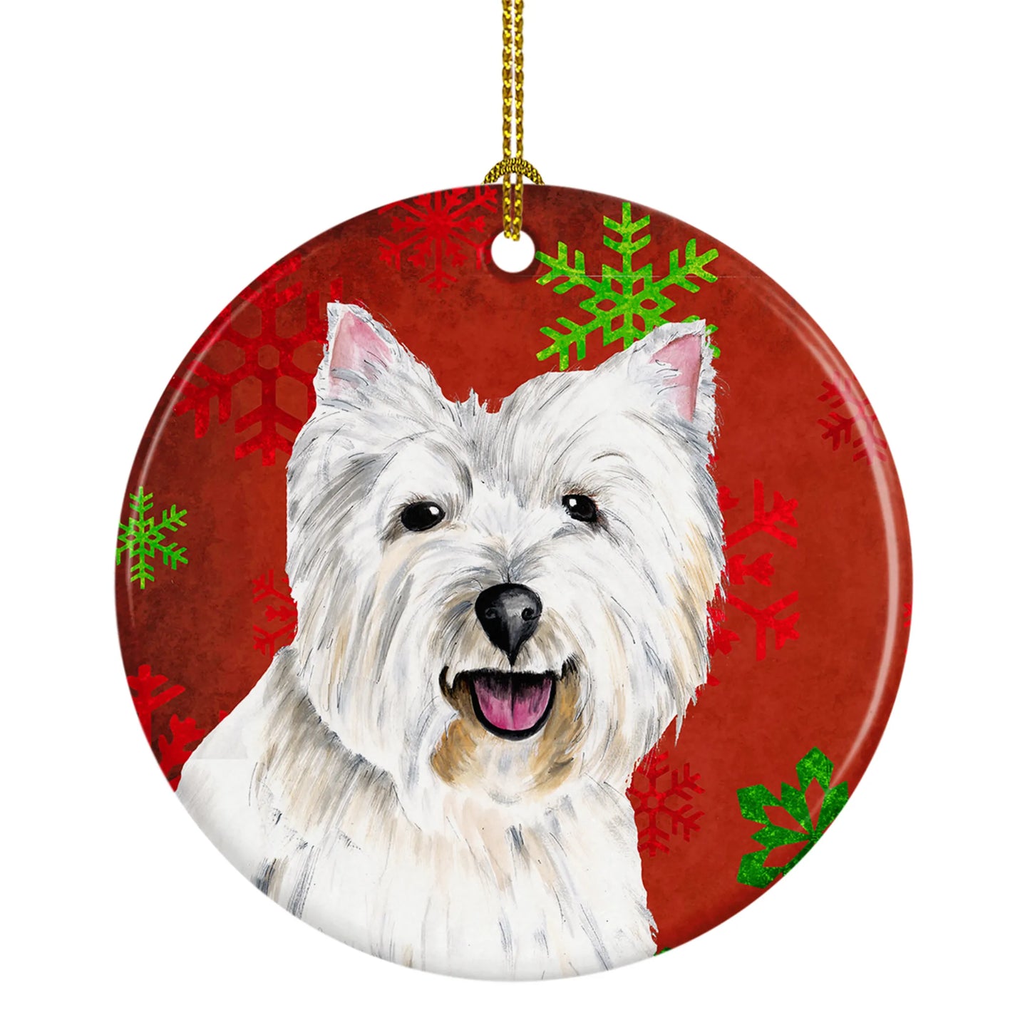 Holiday Dog on Ceramic Ornament - Size: 2.8 X 2.8 | Pack Of: 1