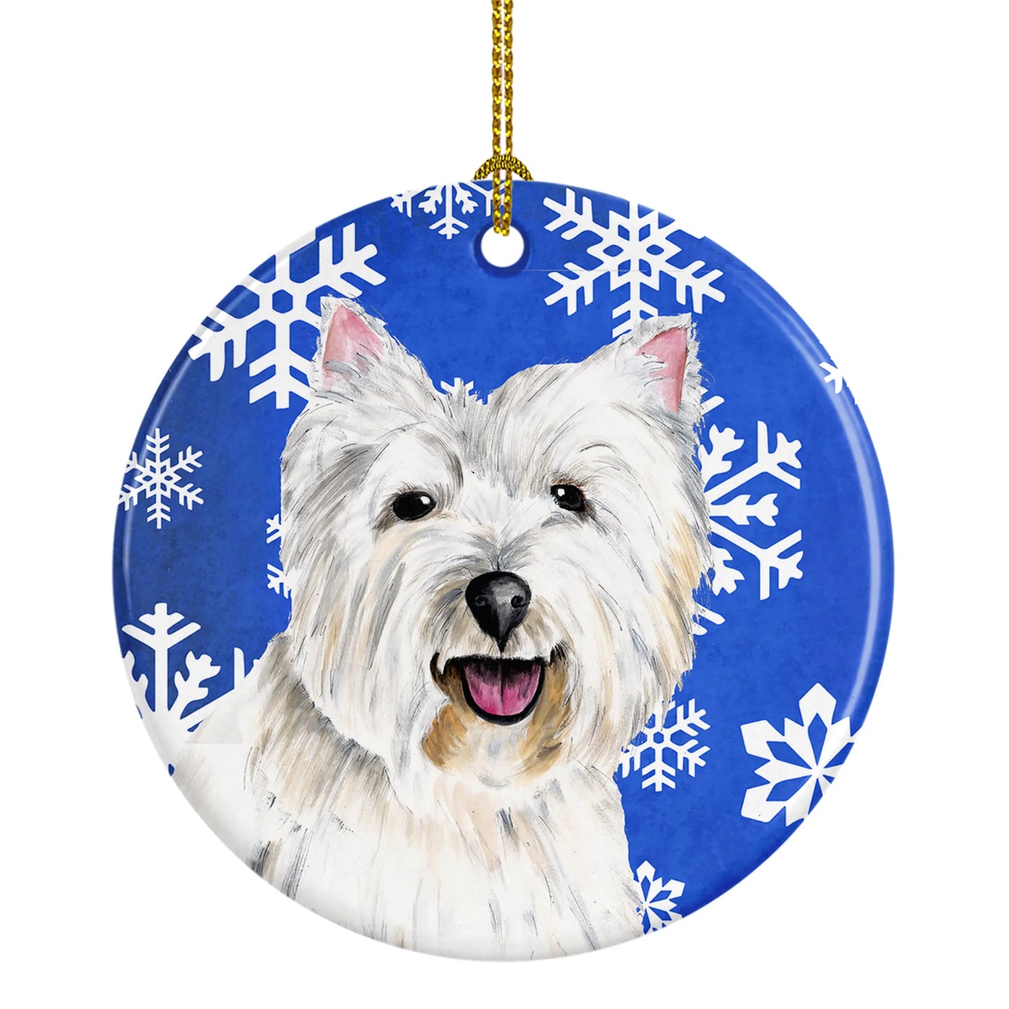 Holiday Dog on Ceramic Ornament - Size: 2.8 X 2.8 | Pack Of: 1