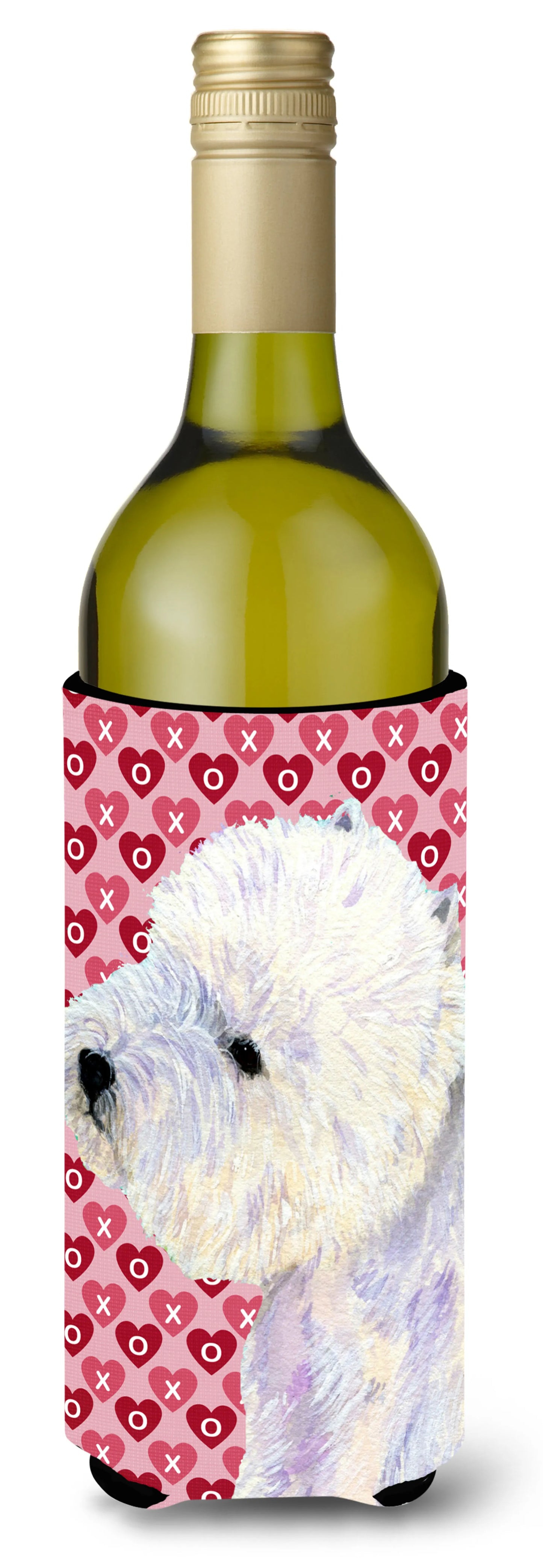 Hearts Love and Valentine's Day Design with Dog Wine Bottle Hugger