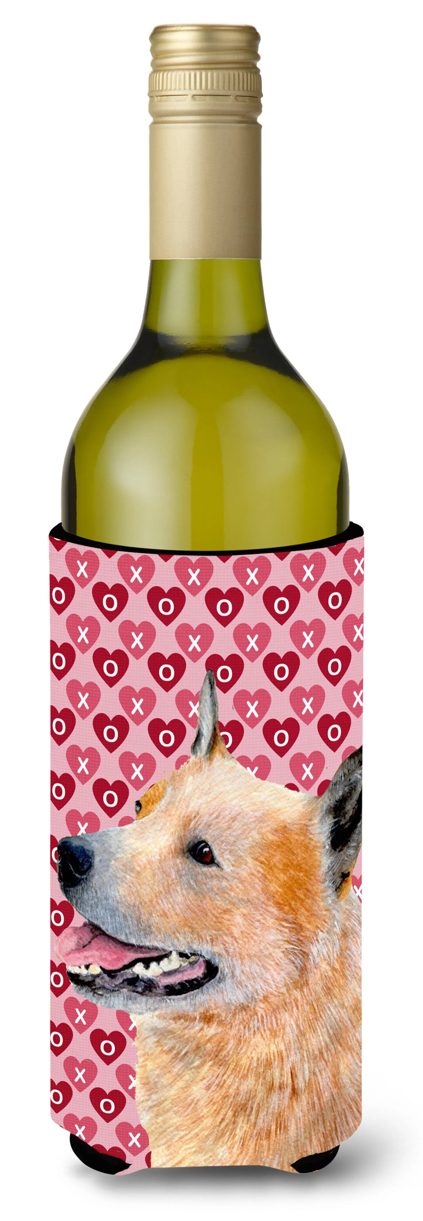 Hearts Love and Valentine's Day Design with Dog Wine Bottle Hugger