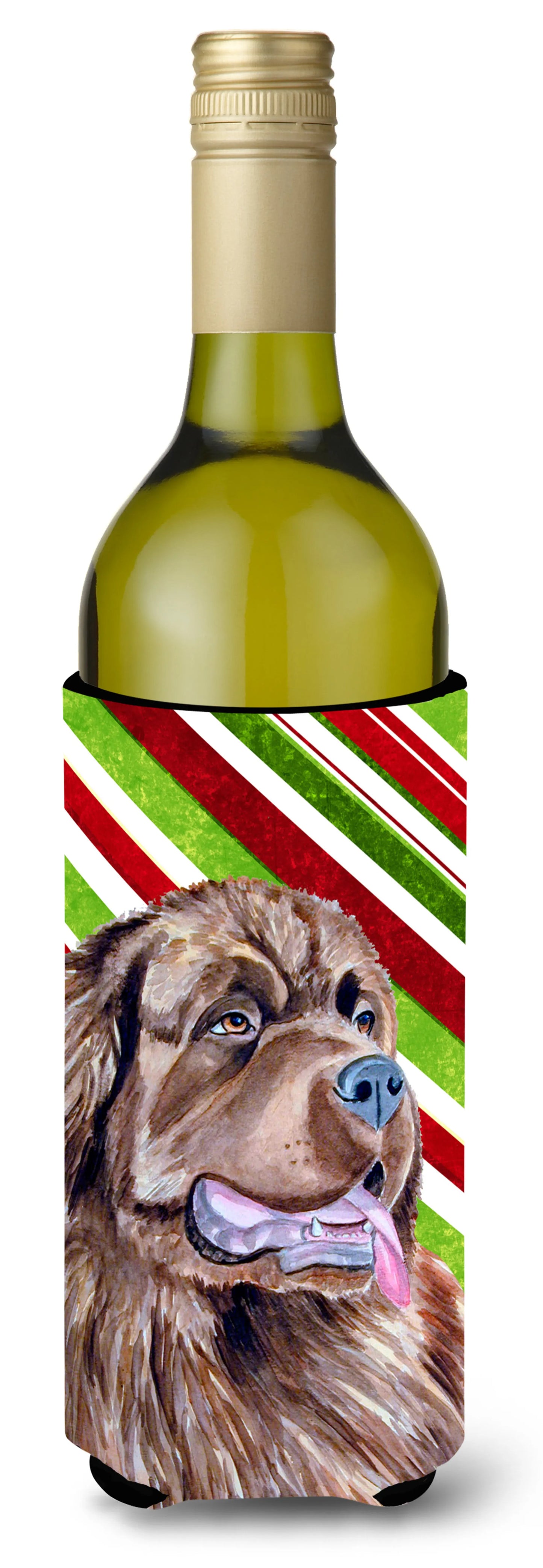 Candy Cane Holiday Christmas Design with Dog Wine Bottle Hugger