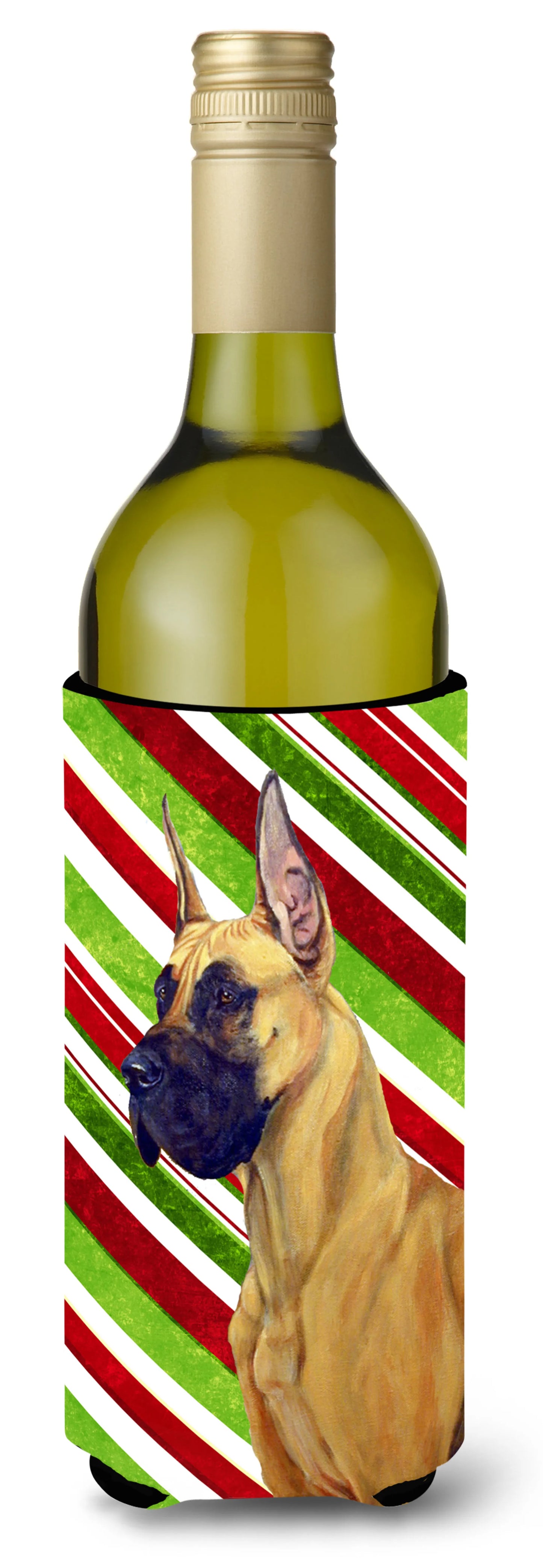 Candy Cane Holiday Christmas Design with Dog Wine Bottle Hugger