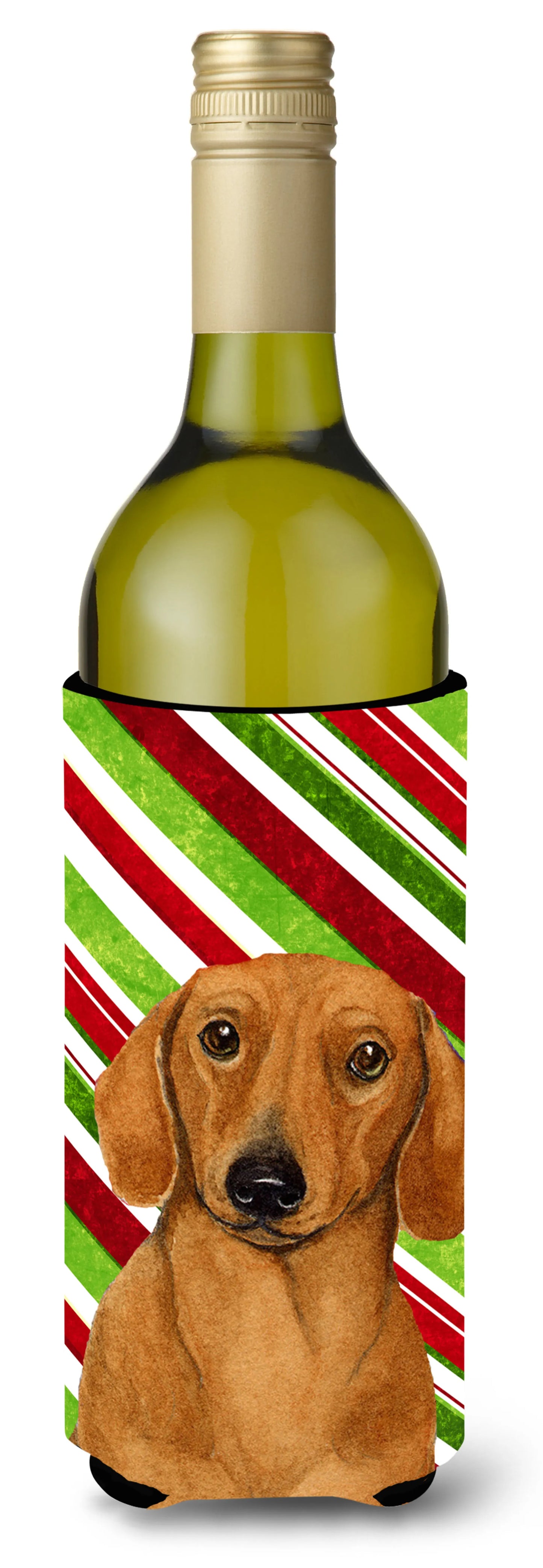 Candy Cane Holiday Christmas Design with Dog Wine Bottle Hugger