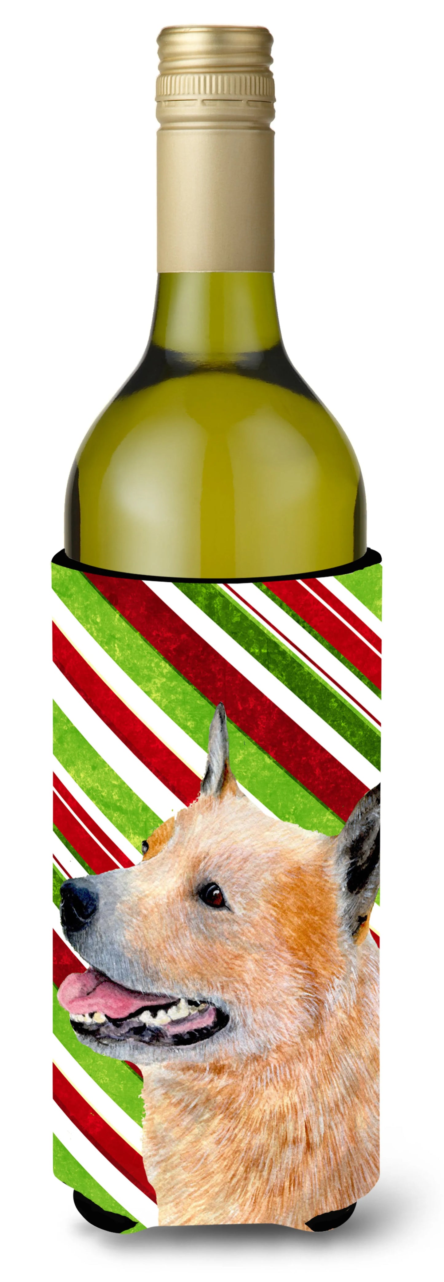 Candy Cane Holiday Christmas Design with Dog Wine Bottle Hugger