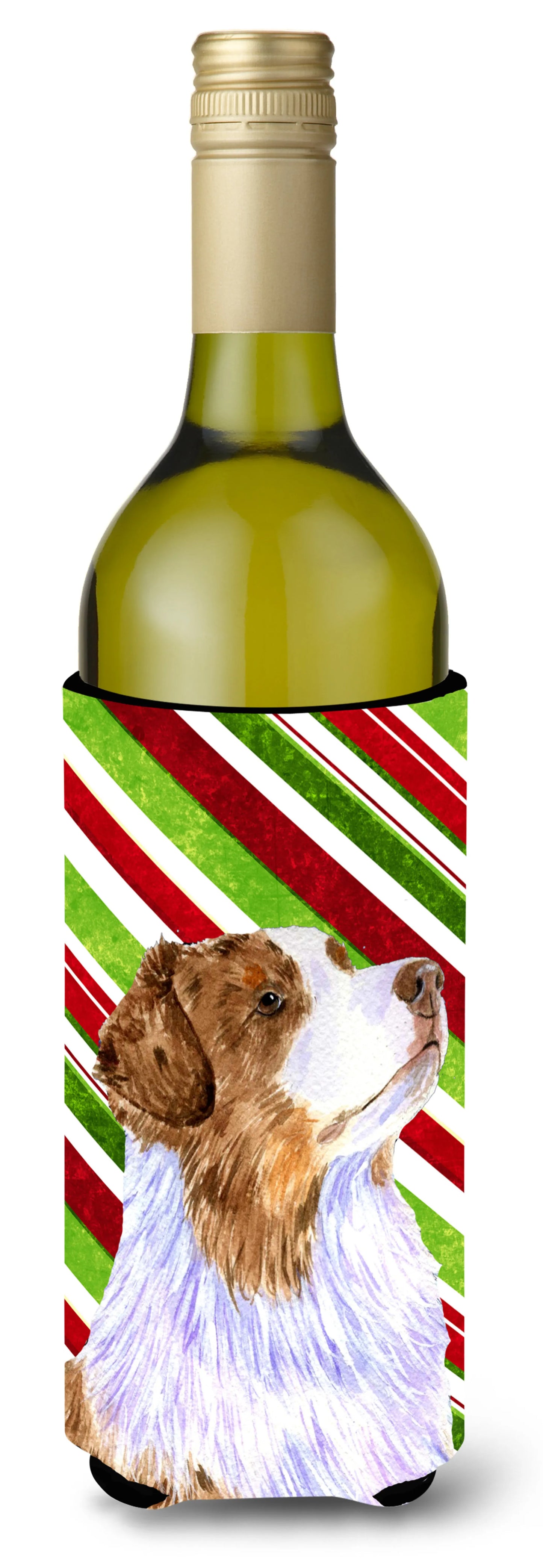 Candy Cane Holiday Christmas Design with Dog Wine Bottle Hugger