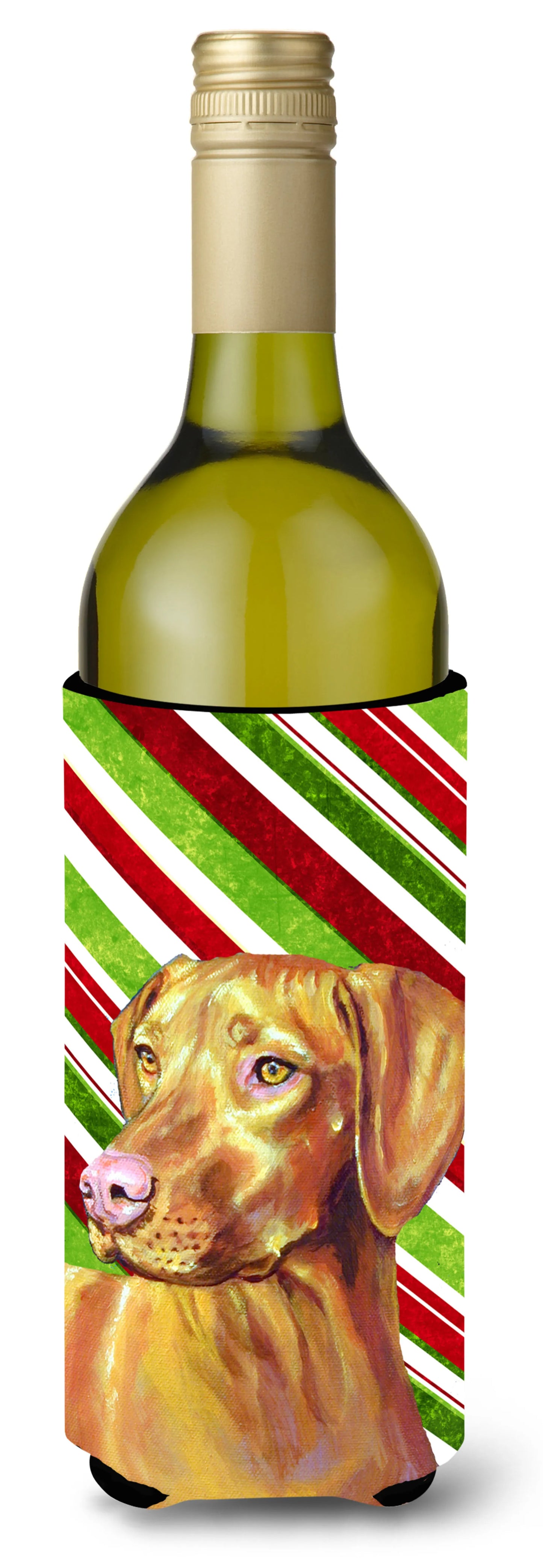 Candy Cane Holiday Christmas Design with Dog Wine Bottle Hugger